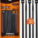 12 Inch Black Zip Ties (200 Pack), 2024 New Patented Design,110 LBS Tensile Strength, Self-Locking Nylon PA66 UV Resistant Cable Ties for Indoor and Outdoor Use