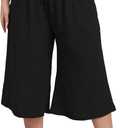 goodmansam Women's Plus Size Capri Culottes Pants High Waisted Wide Leg Palazzo Trousers with Pockets for Summer Casual Wear (2X, Black)