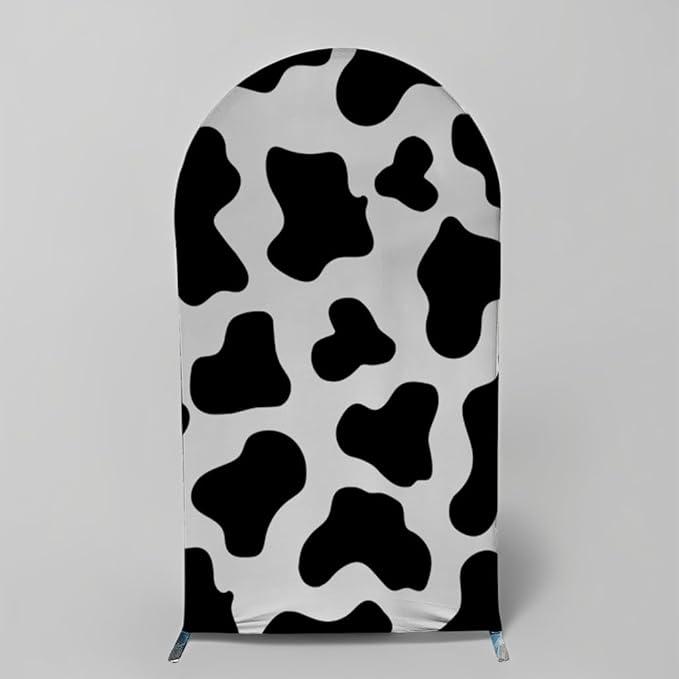 Cows Skin Pattern Arch Backdrop Cover for Cows Farm Birthday Party Arched Background Stand Stretchy Fabric Covers Baby Shower Cake Banquets Parties Decorations 2.6x6FT
