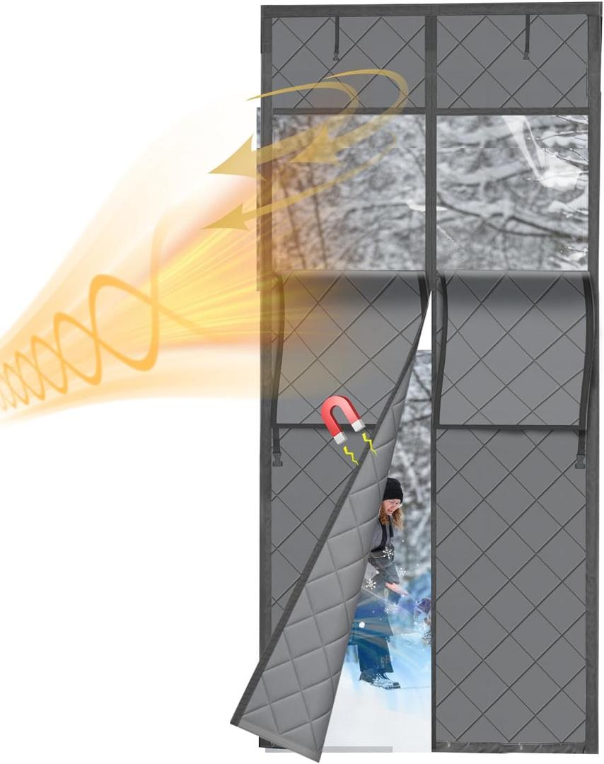 Magnetic Thermal Door Curtain with Removable Window Cover Fits 36"x82" Doors, Insulated Sound Insulation Prevent Cold Air Loss Cover Doors Draft Stopper for Winter Summer