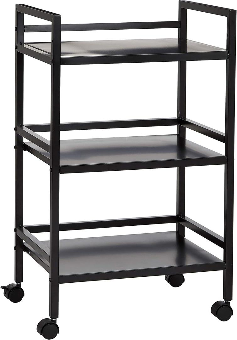 Amazon Basics 3-Tier Metal Rolling Utility Cart, Storage Organizer, Multifunctional Storage, Mobile Shelving, Black