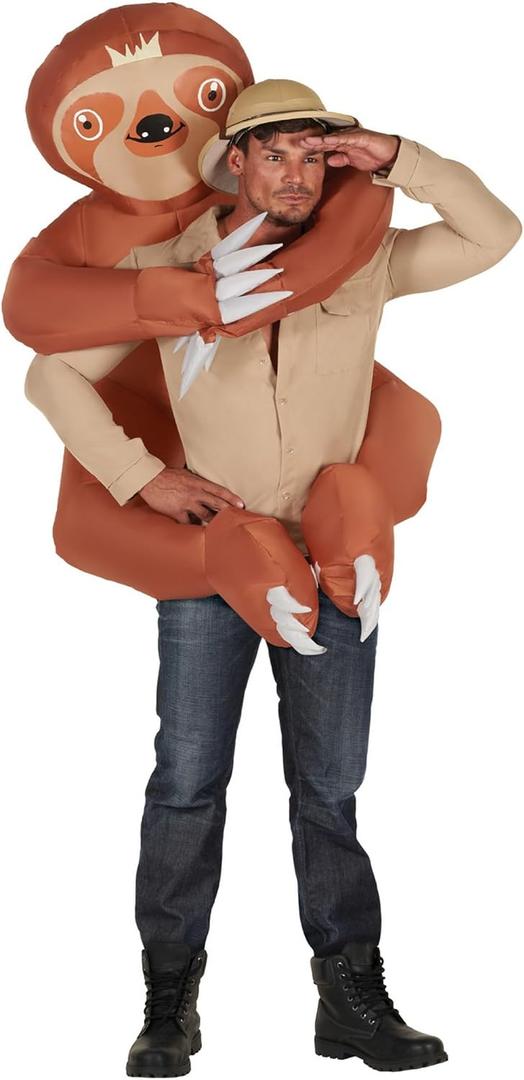 Morph Adult Inflatable Sloth Costume, Brown, One Size, Unisex, Halloween, Christmas, Carnival, Day Of The Dead, Mardi Gras
