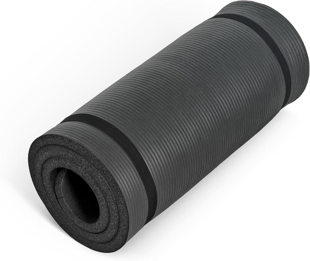 CAP 1" Extra Thick Yoga Mat, Exercise & Workout Mat with Strap, Black