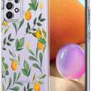 Unov Case Compatible with Galaxy A32 5G Clear with Citrus Flavors Orange Flower Design Soft TPU Shock Absorption Slim Embossed Pattern Protective Back Cover