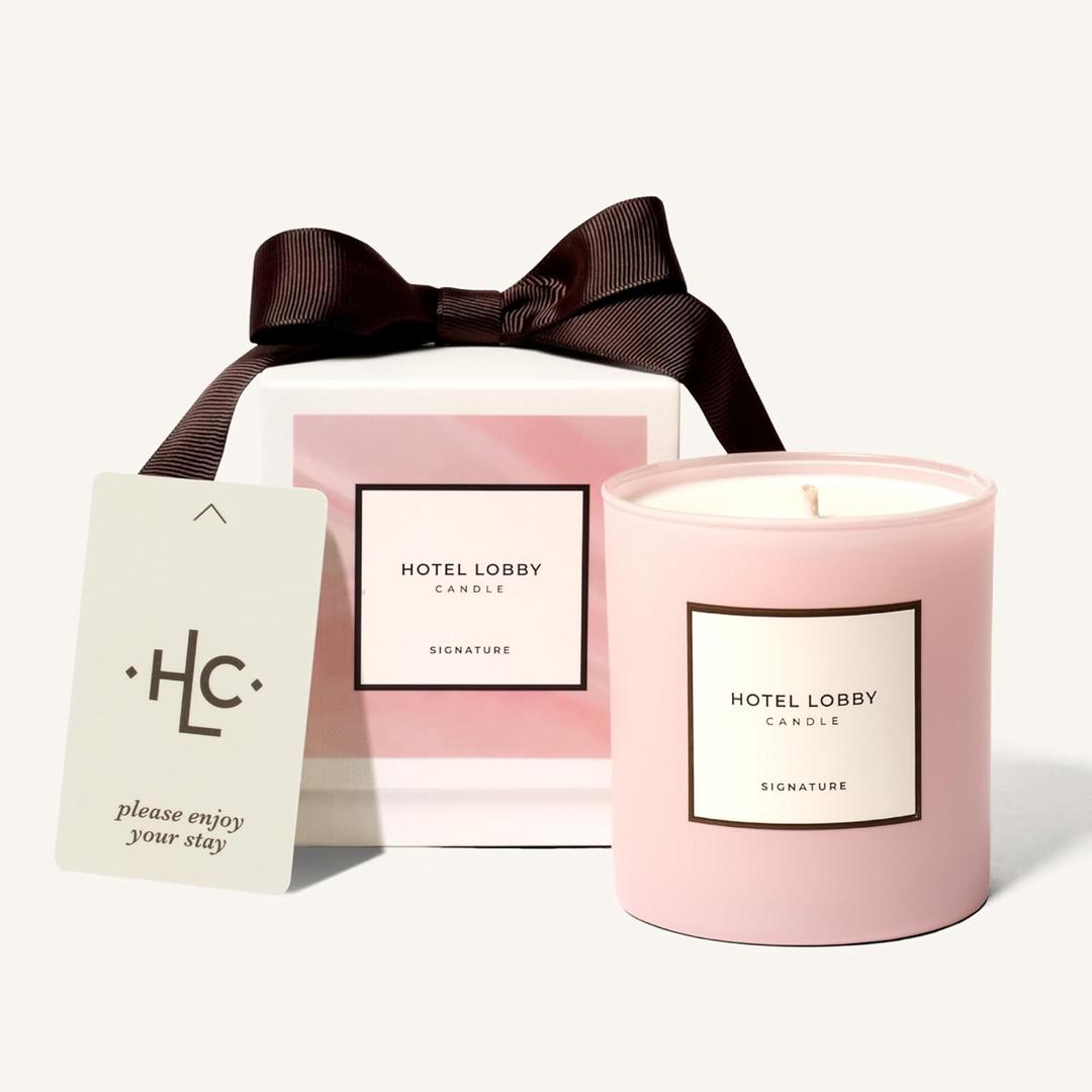 Hotel Lobby Signature Candle  Luxury Hand-Poured 9.75oz Soy Wax with Amber, Cedar, and Musk  Infused with Essential Oils, 65-Hour Burn Time, Reusable Vessel, Clean Burn