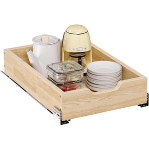 Pull Out Cabinet Organizer, 13.5 in W x 21 in D Solid Wood Slide Out Drawer, Soft Close Sliding Shelf, Bottom or Side Mount for Kitchen Pantry Bathroom, Fits 14.5 in Cabinet Opening