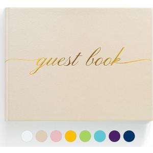 Elegant Wedding Guest Book - Perfect for Wedding Receptions, Baby Showers, Birthdays and Special Events - Polaroid Guest Book with 110 Lined Pages for Sign-in and Photos -Hardcover (Beige)