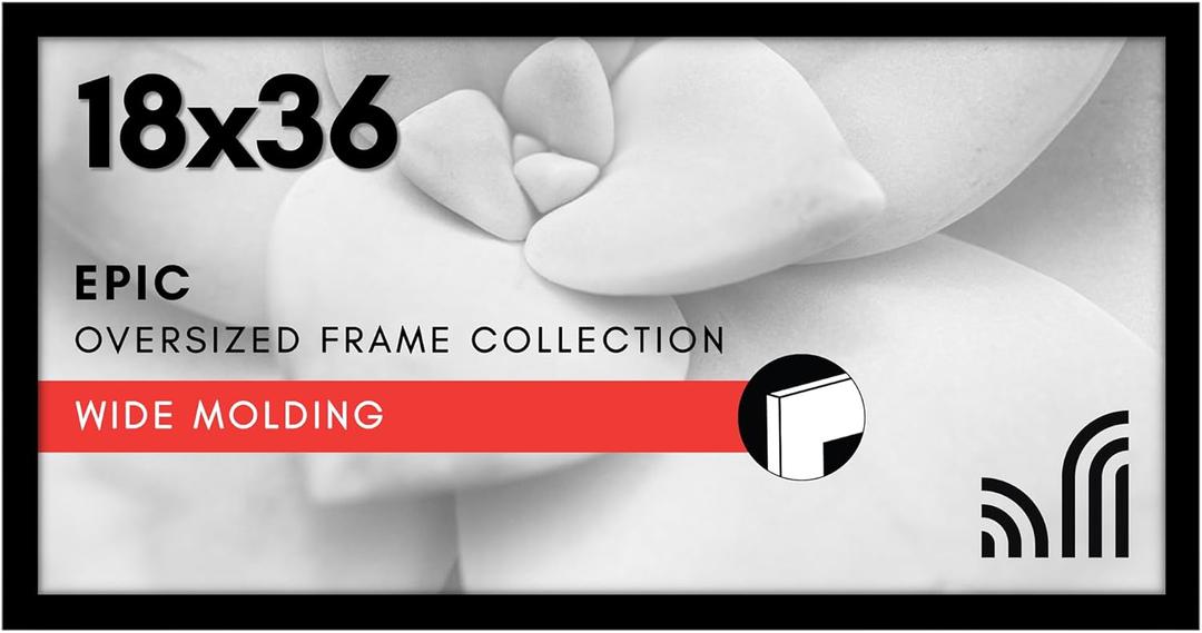 Americanflat 18x36 Picture Frame with Polished Plexiglass - Black Picture Frame - Wide Photo Frames Made of Engineered Wood for Vertical or Horizontal Wall Display - Epic Collection - Black