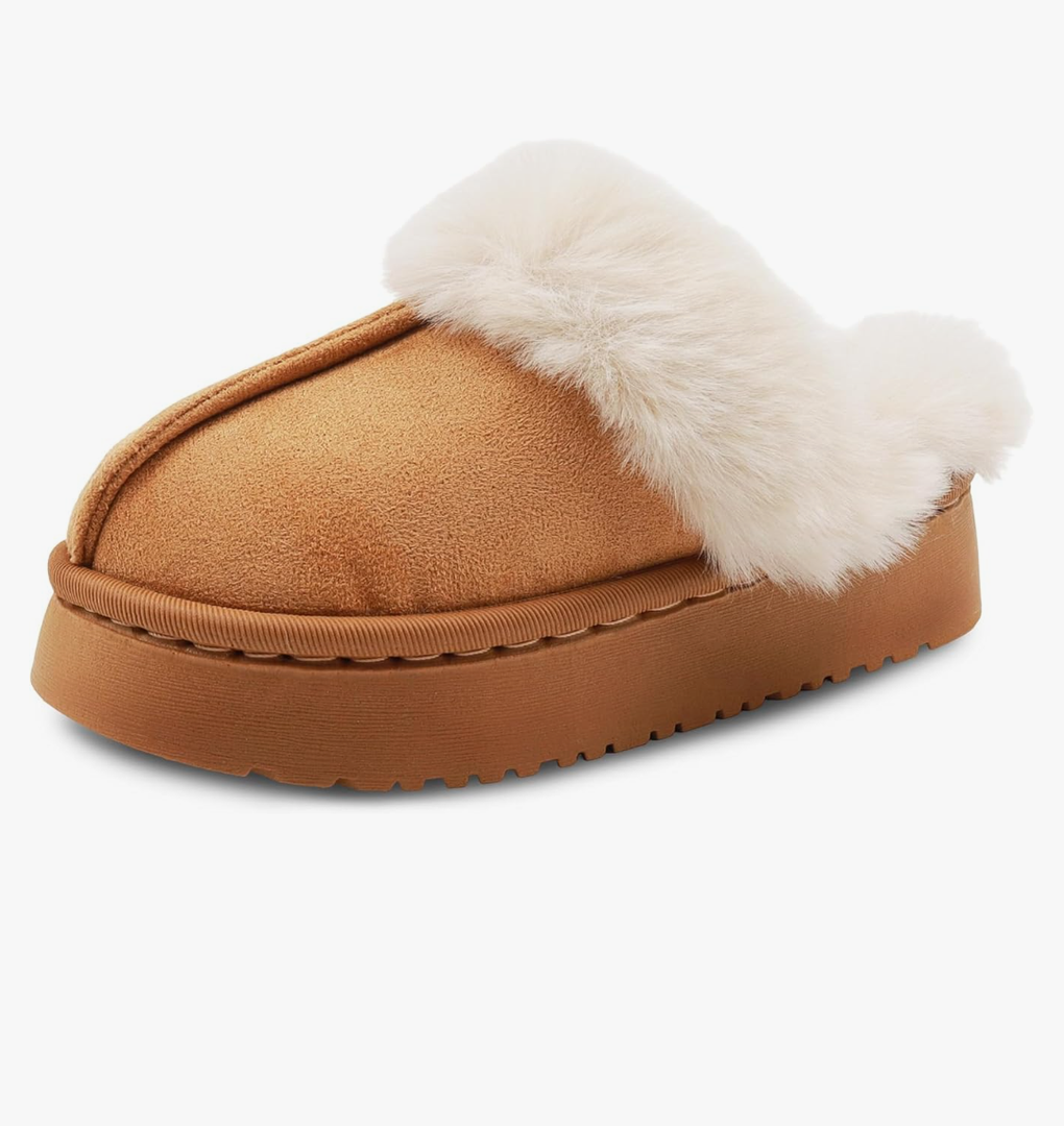Girls Platform Slippers Kids Fuzzy House Slippers Cozy Memory Foam Winter Fluffy Warm House Shoes Soft Non-Slip Bedroom Slipper Slides for Indoor Outdoor, Size 37