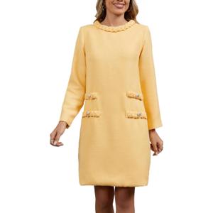 LifeShe Women's Long Sleeve Tweed Mini Dress Business Work Short Dress Elegant Cute Party Dresses (M)