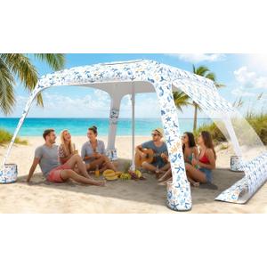 Beach Cabana, 6.5'×6.5' Cool Cabana, UPF50+ Beach Canopy, Adjustable Height Beach Tent Sun Shelter, Sun Umbrella with Removable Side Wall, Beach Shade for Beach, Garden, Camping(Fish Print)
