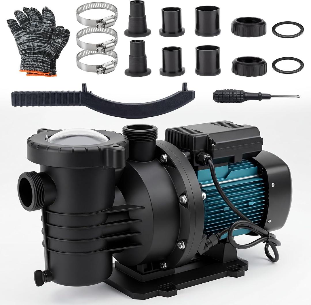 2HP Inground Above Ground Pool Pump, Swimming Pool Pump High Flow 1.5", 2", and 1.25"-1.5", 5250 GPH with Filter Basket, 110V Self Priming Pool Pump