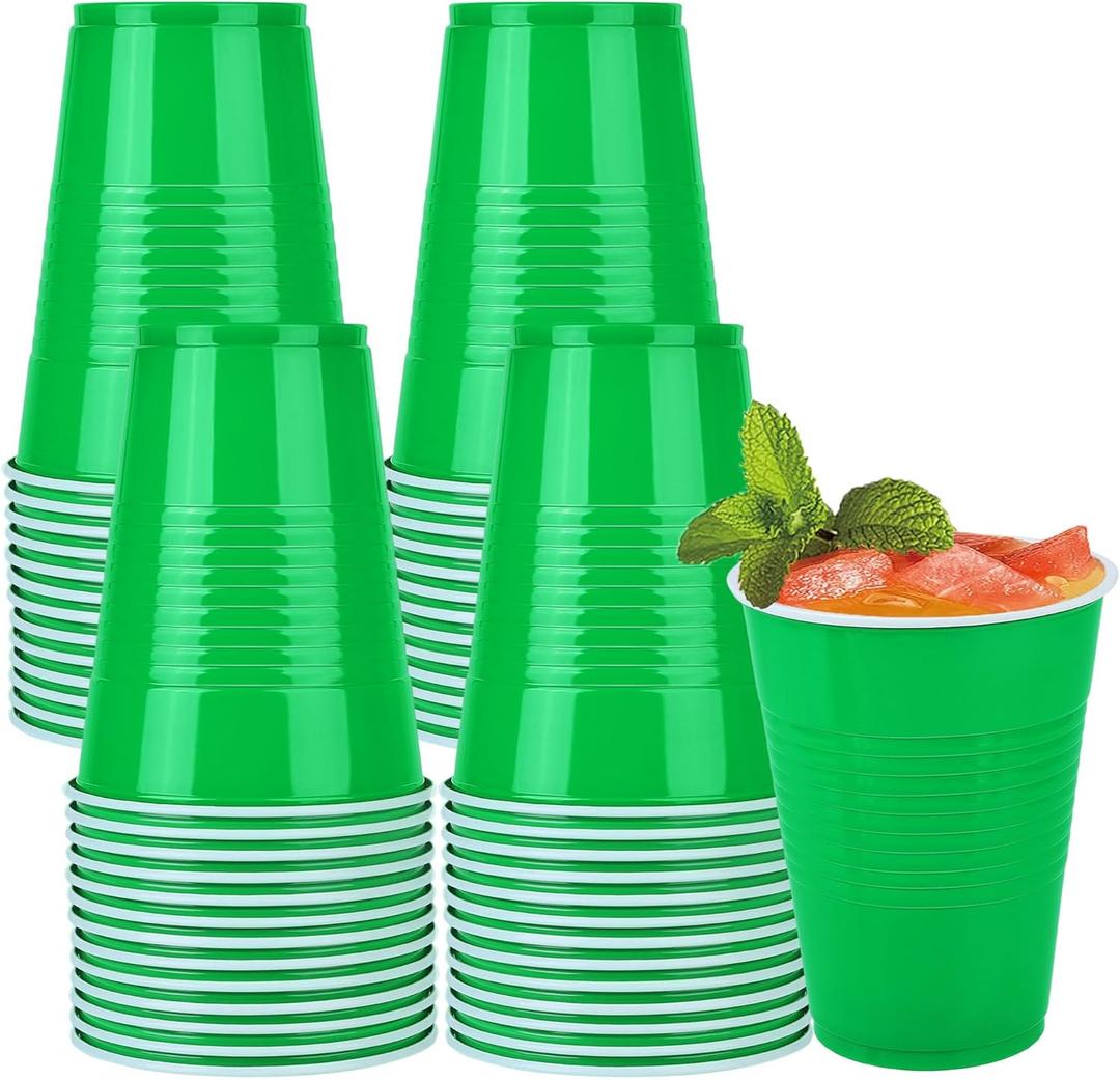 Kochorie 50 Pack 16 Ounce Disposable Plastic Cups Green Plastic Party Cups Heavy Duty Drinking Cup Bulk for Party Christmas Graduation Wedding Birthday Halloween Festival Supplies