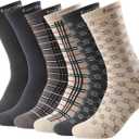 Mens Dress Socks 6 Pack Silver Anti Odor Combed Cotton Moisture Wicking Size  10-13 for Men 9-12  ( A04 Khaki)