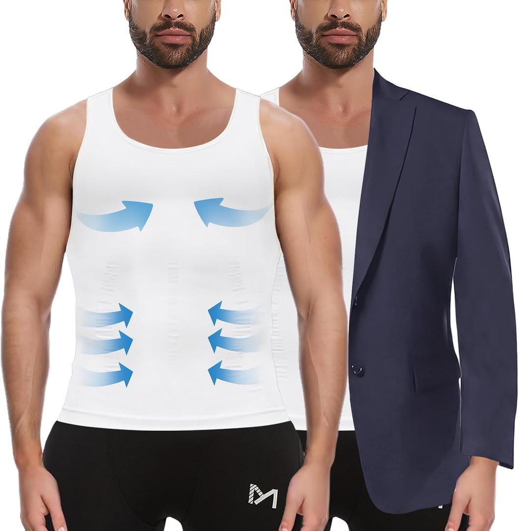 MEETYOO Mens Compression Shirt Slimming Undershirt for Men Shapewear Gynecomastia Compression Shirt Men Body Shaper (M)