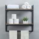 Towel Rack with Towel Bar,2-Tier 24" Bathroom Shelves Wall Mounted, Rustic Wall Shelf Over Toilet, Utility Storage Shelf Rack, Floating Shelves Towel Holder, Black