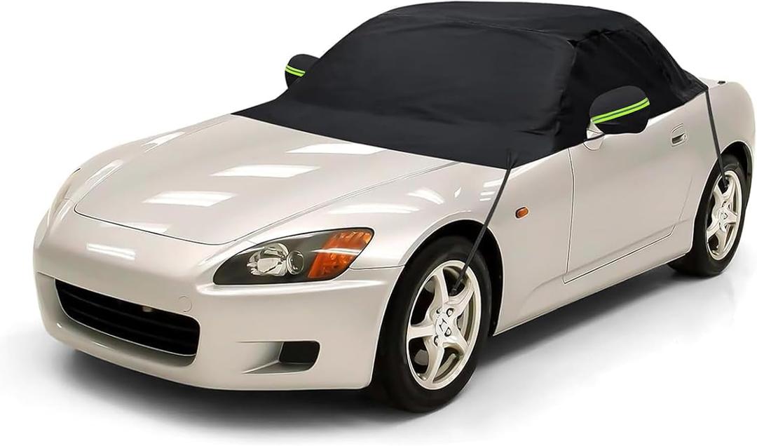 Waterproof Half Car Cover Compatible with Honda s2000 1999-2009, 600D Roof Protector with Night Reflective Strip Side Mirror Pockets All-Weather Snow Sun Rain Wind(AP1,AP2,CR Roadster/Hardtop)