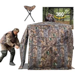 Hunting Blind 270/360 Degree See Through Ground Blind with Carrying Bag, 2/3 Person Pop Up Camouflage Tent Portable Concealed Shelter