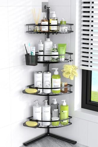 Aitatty Corner Shower Caddy Standing: 4-tier Rustproof Shower Organizer Shelf - Floor Shower Corner Shelf Rack Stand for Bathroom Black