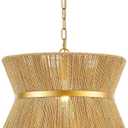 18 Hand Woven Rattan Boho Chandelier Brass Ajustable Pendant Light for Kitchen Island Living Room Bedroom Hallway, UL Listed