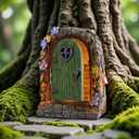 Solar Fairy Door Statue for Garden - Magic Fairy House Waterproof Resin Outdoor Fairy Garden Decor Accessories (7.5in*4.7in*5.9in, Miniature Fairy Figurines for Tree & Wall Decor)