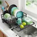 Swedecor Extendable Dish Drying Rack, Large 2-in-1 Dish Racks for Kitchen Counter with Drainboard & Pan Slots, Anti-Rust Over Sink Dish Drainer, 12.6" to 22.4" L x 16.7" W, Black