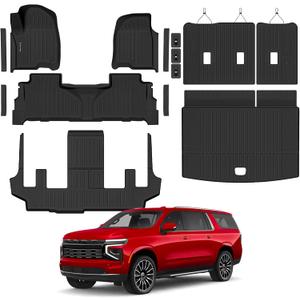 Floor Mats & Cargo Liner & Backrest Mat for 2021-2026 Chevrolet/Chevy Suburban/GMC Yukon XL 7 Seats All Weather Protection TPE Rubber Full Set Automotive Floor Liner Accessories (2nd Row Seats)