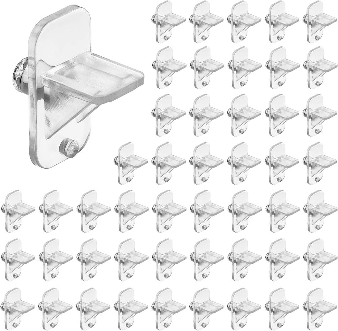 50 Pcs Clear Plastic Cabinet Shelf Holders - 1/4 Inch Pegs for Kitchen, Wood Shelving, Bookcase - Furniture Support Pin Replacement Clips
