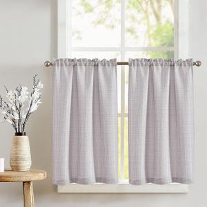 jinchan Kitchen Curtains 24 Inch Linen Textured Cafe Tier Curtains for Living Room Bathroom Farmhouse Half Window Set Light Filtering Rod Pocket Drapes for Small Windows 2 Panels Light Heathered Grey