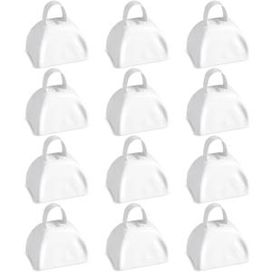 BLUE PANDA 3-inch Cowbells with Handle - Hand Percussion Cow Bells Noise Makers for Sporting Events, Football Games - Pack of 12 Cow Bell (White Cowbell)