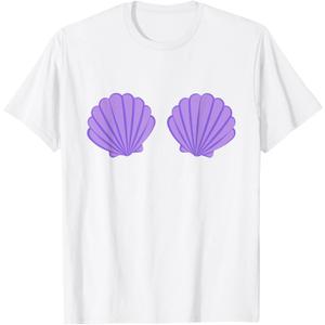 Mermaid Purple Seashell Bra Cartoon Graphic T-Shirt, XS