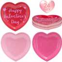 Pack of 2 24 Pcs Happy Valentine's Day Plates - Red Pink Heart Shaped Paper Plates, Disposable Love Heart Dinner Dessert Plate Tableware for Valentines Day Anniversary Wedding Party Supplies, 7.5 x 7.5 Inch