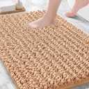 Bathroom Rugs Non Slip Washable 32x20, Extra Thick Soft Chenille Absorbent Bath Mat, High Density Barrier Non Slip Backing, Quick Dry Plush Shaggy Floor Carpet for Tub&Shower, Beige