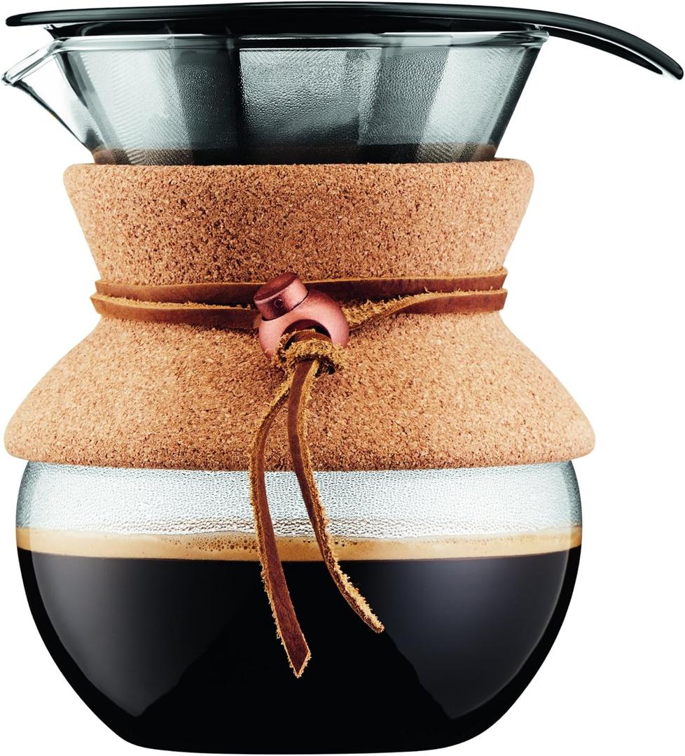 Bodum Pour Over Coffee Maker with Permanent Filter, 17 oz, Cork Band