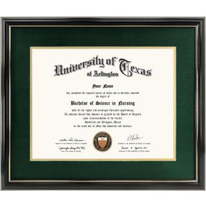 GraduationMall 11x14 Diploma Frame with Green over Gold Mat or Display 15x18 Certificate without Mat,Solid Wood & UV Protection Acrylic,Glossy Black Finish with Gold Trim