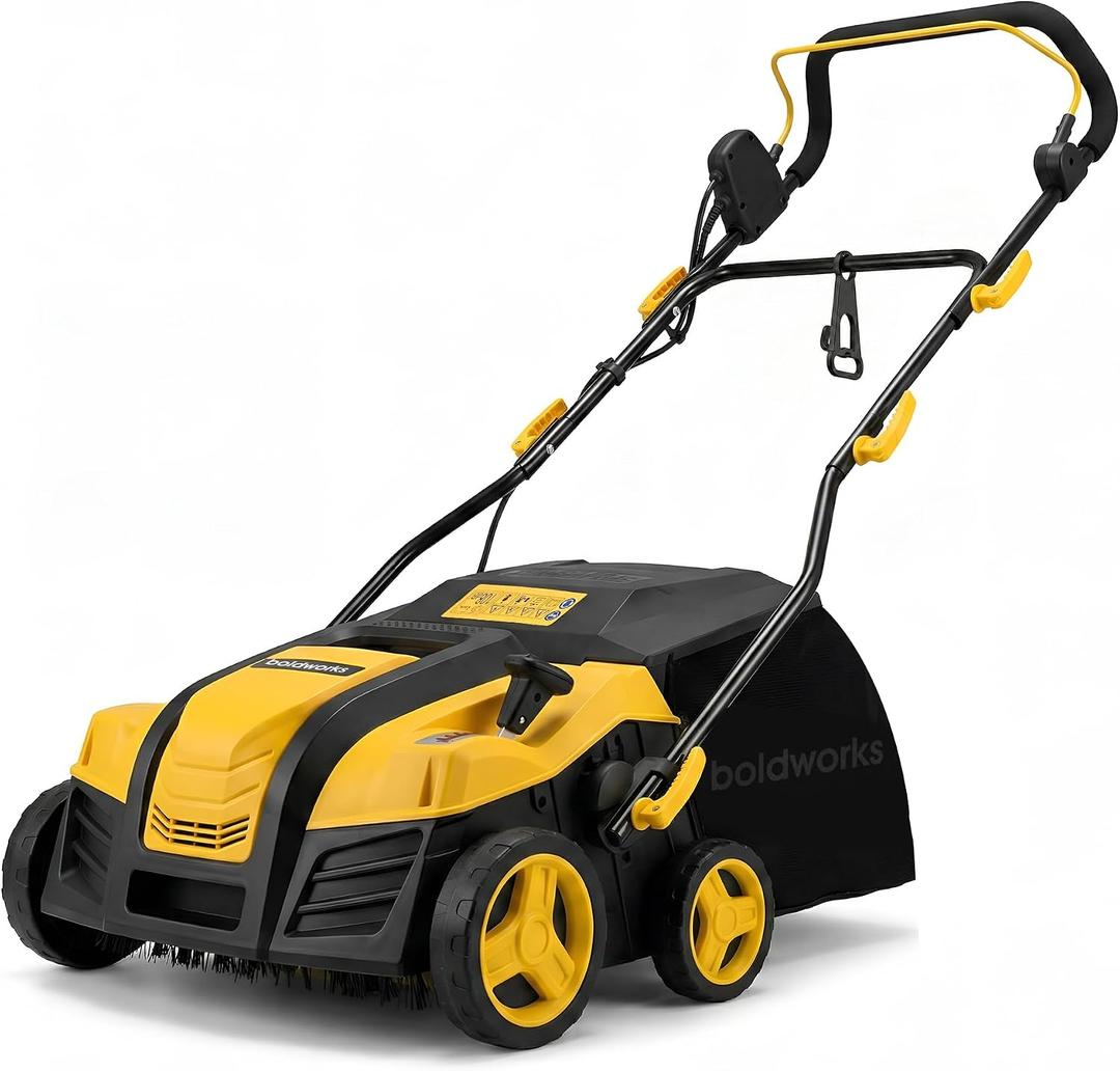 Electric Artificial Turf Sweeper 16 Artificial Grass Sweeper Vacuum with 45L Collection Bag 5 Height Adjustment Foldable Turf Power Broom for Artificial Grass Cleaning