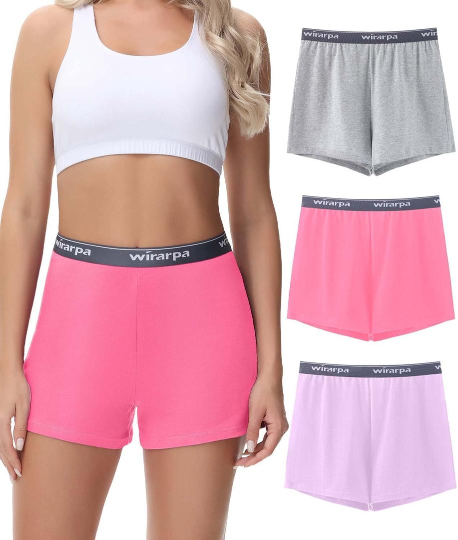 wirarpa Women's Cotton Sleep Shorts Comfywear Lounge Pajama Shorts 3 Pack (Medium, Heather Gray/Red/Light Purple)