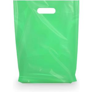 Retail Plastic Merchandise Bags, Die Cut Handles, Strong, Tear Resistent, different Sizes and Colors. Perfect for Retail Stores, Parties or Any Events. Packs 100/200/500 (100, Green, 15x18)
