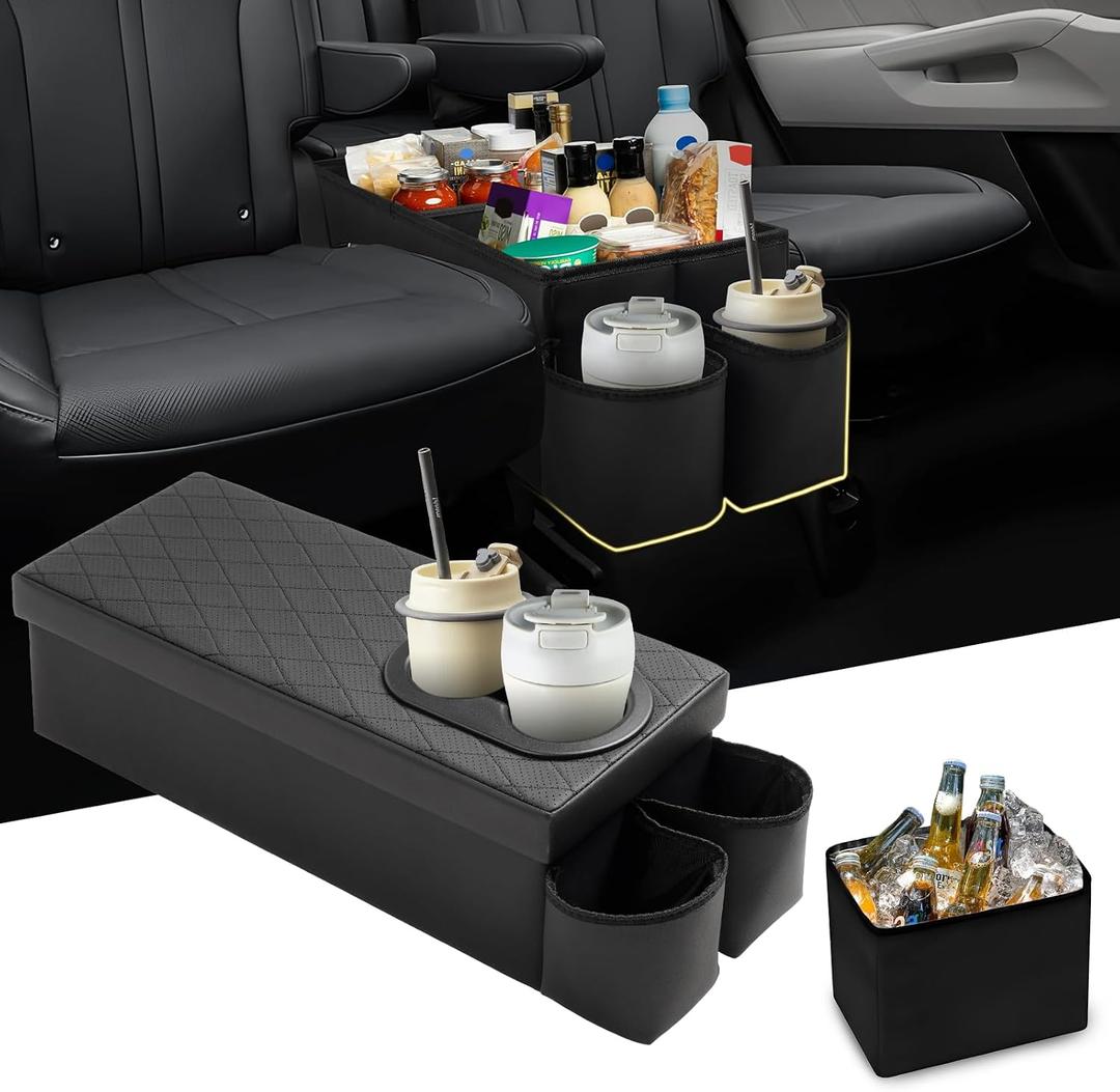 Mixsuper Liner Car Seat Organizer for Kia Sorento 2021-2026, Console Organizer Backseat Box with Cup Holders for Kia Sorento, Kids Toys Baby Supplies Dog Toy Box Storage Bin Travel Accessories