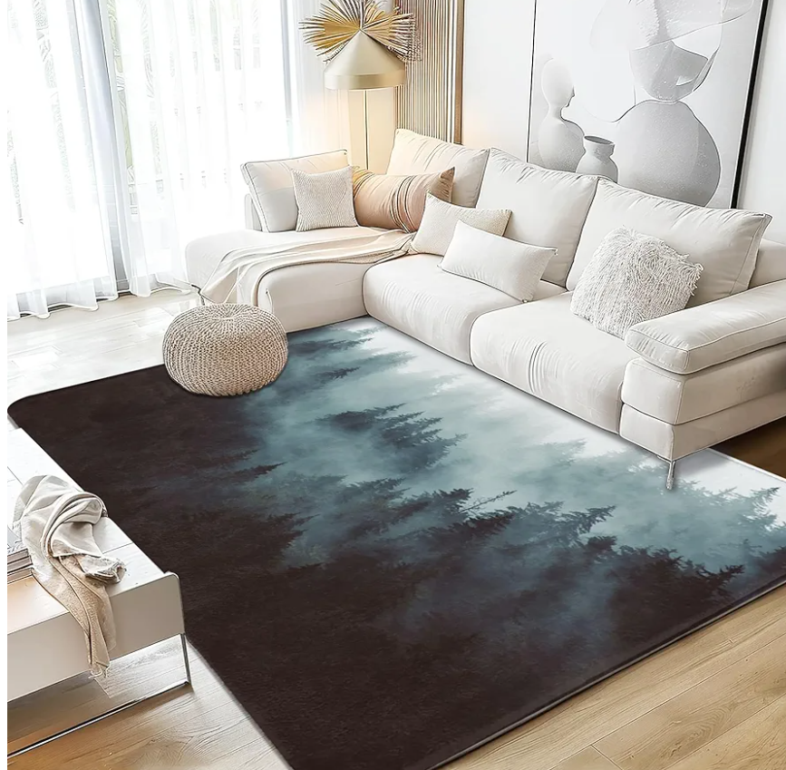 Modern Art Area Rug 5x7,Misty Forest Washable Large Rugs for Living Room, Ultra Soft Non-Slip Bedroom Rug Farmhouse Carpet Rug for Dining Room Dorm Office Rugs Home Decor