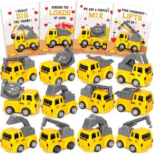 Jumlys Valentines Day Cards for Kids Classroom, 24 Packs Valentines Cards with Construction Vehicle Toys, Perfect Valentines Party Favors for Boys Girls, Ideal Kids Exchange Cards for School
