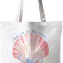Ocean Beach Tote Bag, Coquette Bow Seashell Coastal Canvas Tote Bags for Women, Beach Gifts for Women, Gifts for Ocean Lovers, Preppy Pink Conch Beachy Reusable Grocery Shopping Bags