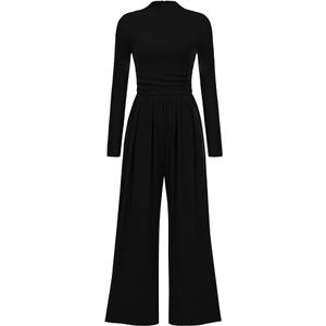 PRETTYGARDEN Jumpsuits For Women Dressy Casual Fall Fashion 2025 Long Sleeve Mock Neck Romper Business Work One Piece Outfits M