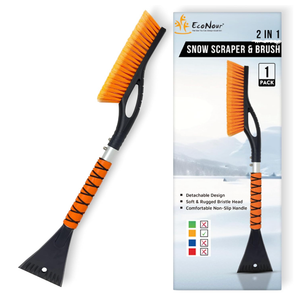EcoNour 27" Aluminum Ice Scrapers for Car Windshield | Car Snow Scraper Window and Snow Brush with Ergonomic Foam Grip Winter Accessories (Orange)