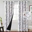 PrinceDeco Floral Curtains 84 Inch Length 2 Panels Set, Farmhouse Curtains for Living Room, 100% Blackout Curtains for Bedroom Thermal Insulated Grommet Top Window Treatment, Cynthia Floral