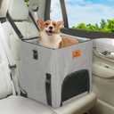 Happy & Polly Small Dog Car Seat - Portable Dog Booster Seat for Puppy Cat with Sturdy Metal Frame, Clip-On Safety Leash, Adjustable Straps, Collapsible Dog Seat for Small Pets up to 25lbs (Grey)