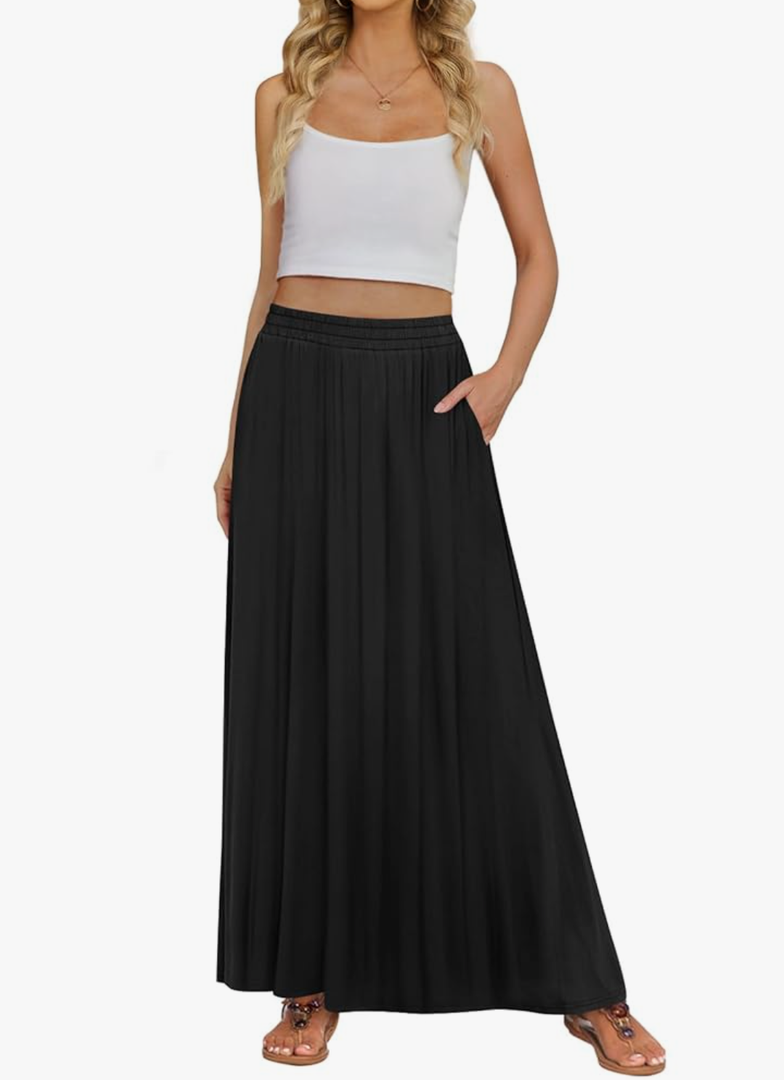 Skirt Flowy High Waisted Casual Long Skirts with Pockets, SIZE M