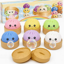 Dumpling Squishy Mystery Box - Squishy Dumpling with Bubble Blowing Feature, Bao Bun Stress Relief Toy, Soft Sensory Fidget Squeeze Toy with Steamer Box, Cute Desk Gift (6Pcs)