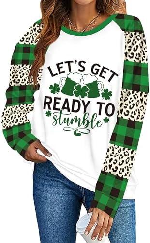 TMSD Women's Mardi Gras St Patrick's Day Sweatshirt Raglan Sleeve Crew Neck Top, XL