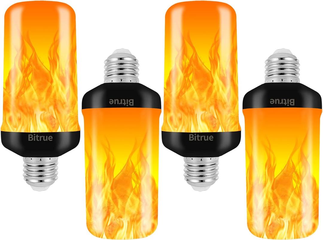 Bitrue LED Flame Effect Light Bulb, 4 Modes Flame Light Bulbs, E26 Base Fire Light Bulb with Gravity Sensor,Flickering Light Bulbs Halloween Home Party (4 Pack)